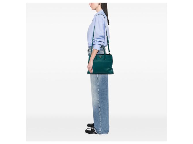 Borsa Tote Prada Blue Saffiano Soft Triple Pocket - vista 7