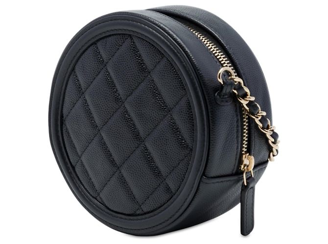 Chanel Black Caviar CC Filigree Runde Clutch mit Kette Schwarz - Ansicht 2