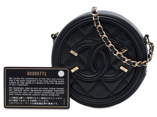 Chanel Black Caviar CC Filigree Runde Clutch mit Kette Schwarz - Ansicht 7