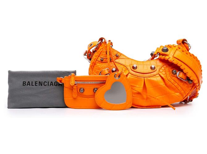 Balenciaga Orange Croc Embossed Leather Motocross Le Cagole XS Arancione - vista 7