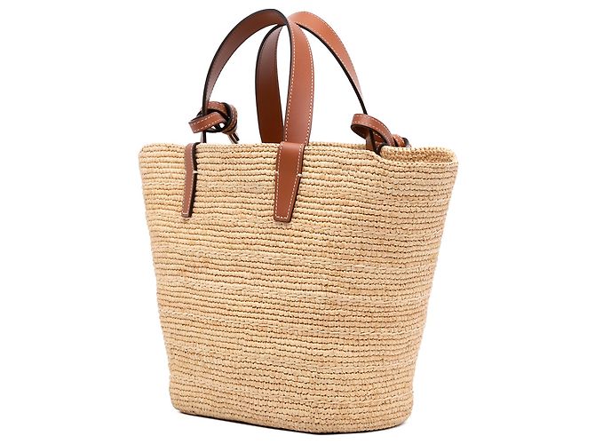 Céline Celine Beige Teen Supple Raffia Cuir Triomphe Classic Panier Tote - vista 2
