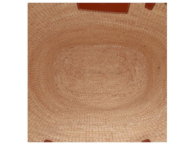 Céline Celine Beige Teen Supple Raffia Cuir Triomphe Classic Panier Tote - vista 4