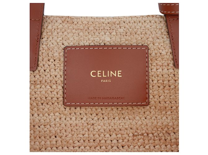 Céline Celine Beige Teen Supple Raffia Cuir Triomphe Classic Panier Tote - vista 5