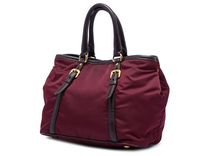 Bolsa Satchel Prada em Tessuto com acabamento em couro de bezerro macio vermelho Bordeaux - vista 2
