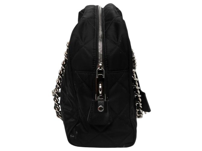 Sac à épaule Prada en tissu Impuntu noir avec chaîne - vue 7