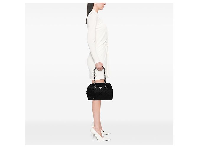 Sac à épaule Prada en tissu Impuntu noir avec chaîne - vue 8