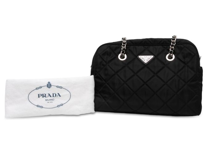Sac à épaule Prada en tissu Impuntu noir avec chaîne - vue 9