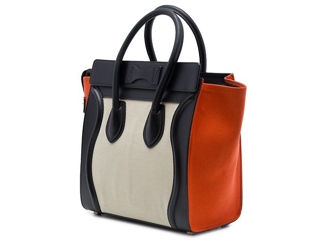 Céline Celine Borsa Tote Luggage Micro in Tela Tricolor e Pelle Marrone Beige - vista 2
