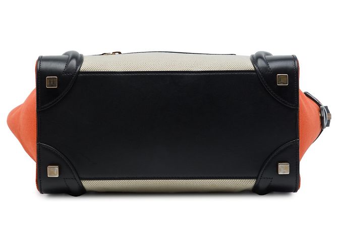 Céline Celine Borsa Tote Luggage Micro in Tela Tricolor e Pelle Marrone Beige - vista 3