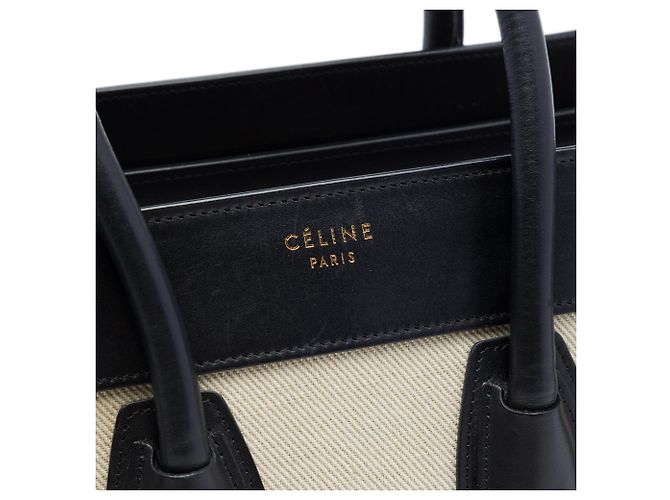 Céline Celine Borsa Tote Luggage Micro in Tela Tricolor e Pelle Marrone Beige - vista 5