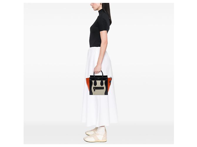 Céline Celine Borsa Tote Luggage Micro in Tela Tricolor e Pelle Marrone Beige - vista 6
