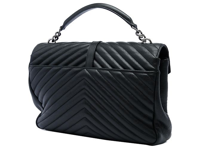 Autre Marque Borsa Satchel College Saint Laurent in pelle di pecora monogramma chevron nera Large Nero - vista 2