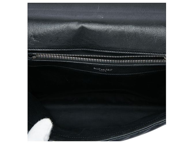 Autre Marque Borsa Satchel College Saint Laurent in pelle di pecora monogramma chevron nera Large Nero - vista 4