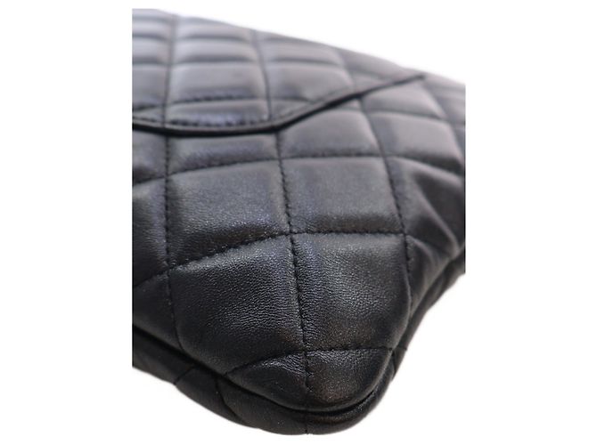 Bolsa Chanel preta em pele de cordeiro acolchoada CC com mini bolsa de aba Preto - vista 11