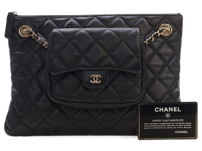 Bolsa Chanel preta em pele de cordeiro acolchoada CC com mini bolsa de aba Preto - vista 5