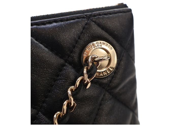 Bolsa Chanel preta em pele de cordeiro acolchoada CC com mini bolsa de aba Preto - vista 7