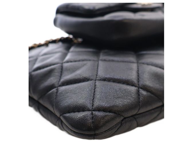 Bolsa Chanel preta em pele de cordeiro acolchoada CC com mini bolsa de aba Preto - vista 8