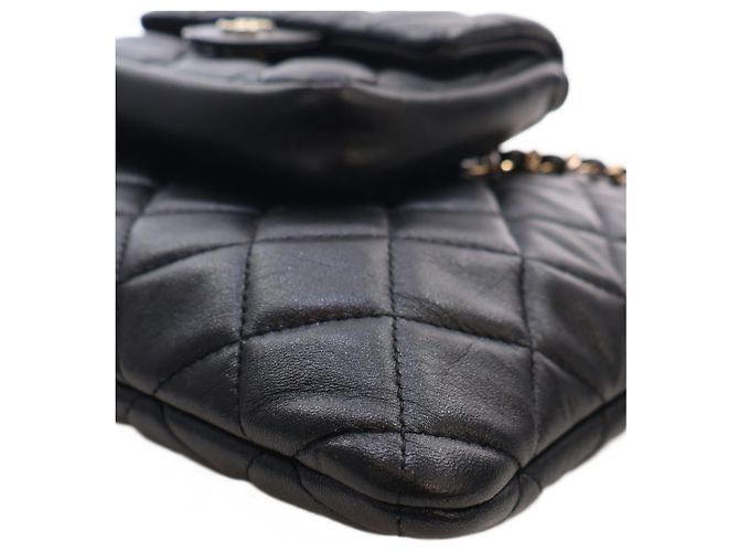 Bolsa Chanel preta em pele de cordeiro acolchoada CC com mini bolsa de aba Preto - vista 9