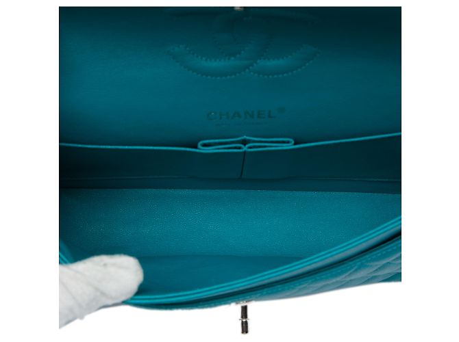 Chanel Blue Medium Classic Iridescent Caviar Double Flap Blau Türkis - Ansicht 4