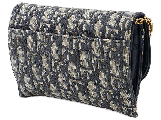 Autre Marque Dior Blue Oblique Canvas Saddle Wallet On Chain Blau Marineblau - Ansicht 2