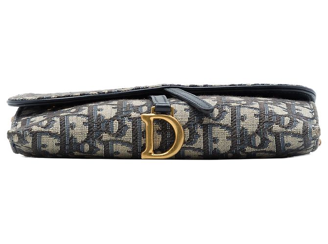 Autre Marque Dior Blue Oblique Canvas Saddle Wallet On Chain Blau Marineblau - Ansicht 3
