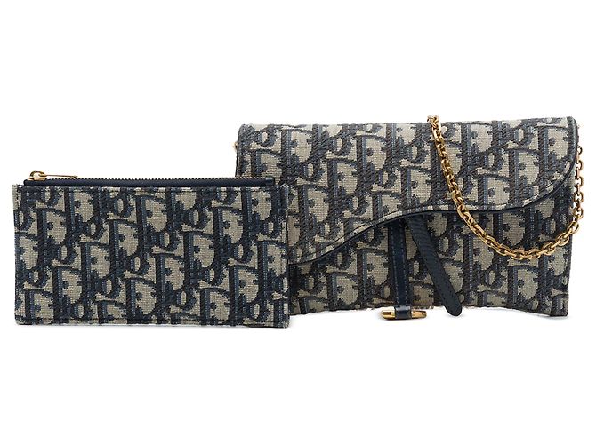 Autre Marque Dior Blue Oblique Canvas Saddle Wallet On Chain Blau Marineblau - Ansicht 7