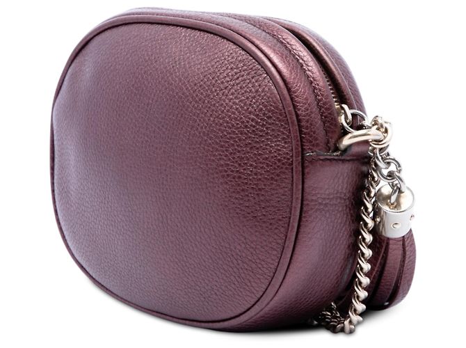 Gucci Mini Borsa a Tracolla Soho in Pelle di Vitello Martellata Metallizzata Viola con Catena - vista 2