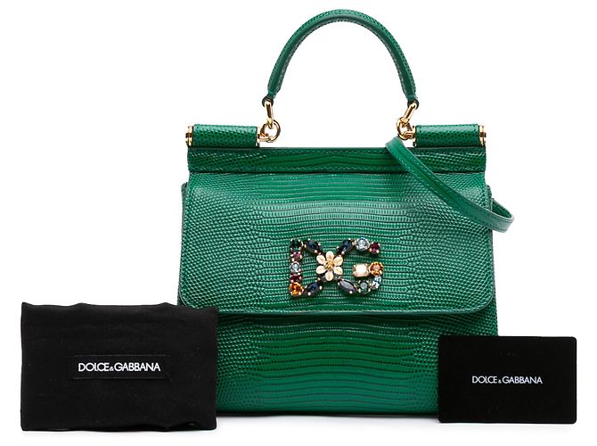 Borsa Miss Sicily Dolce & Gabbana in vitello embossed iguana verde, piccola - vista 7
