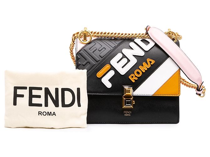 Fendi Black Fila Mania Small Multicolor Zucca Embossed Leather Kan I Crossbody Nero - vista 7