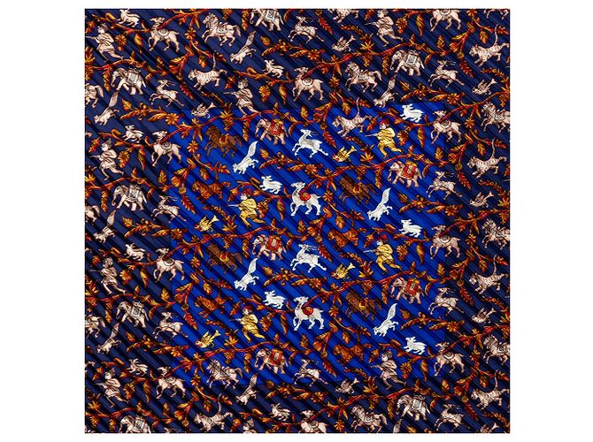 Hermès Blue Chasse en Inde Plissierter Seidenschal 140 Blau - Ansicht 2