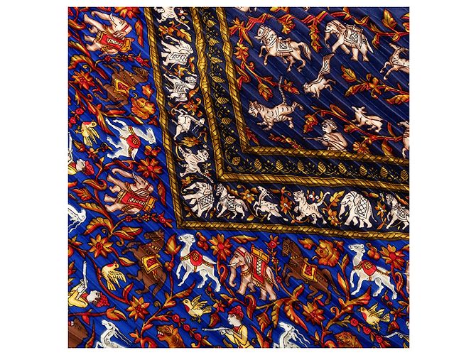 Hermès Blue Chasse en Inde Plissierter Seidenschal 140 Blau - Ansicht 3