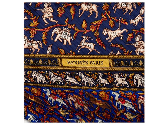 Hermès Blue Chasse en Inde Plissierter Seidenschal 140 Blau - Ansicht 4
