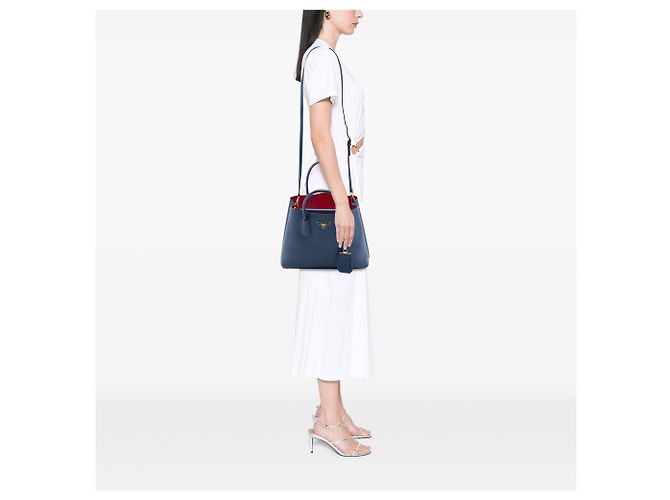 Sac à main Prada Blue Medium Saffiano Cuir à double anse Bleu Bleu foncé - vue 6