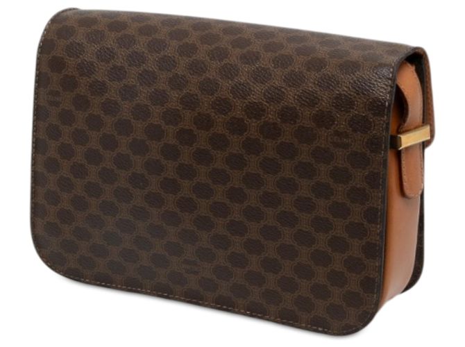 16 Céline Celine Brown Macadam Coated Canvas Horse Carriage Crossbody Marrone - vista 2