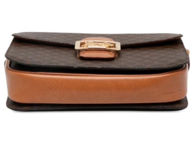 16 Céline Celine Brown Macadam Coated Canvas Horse Carriage Crossbody Marrone - vista 3