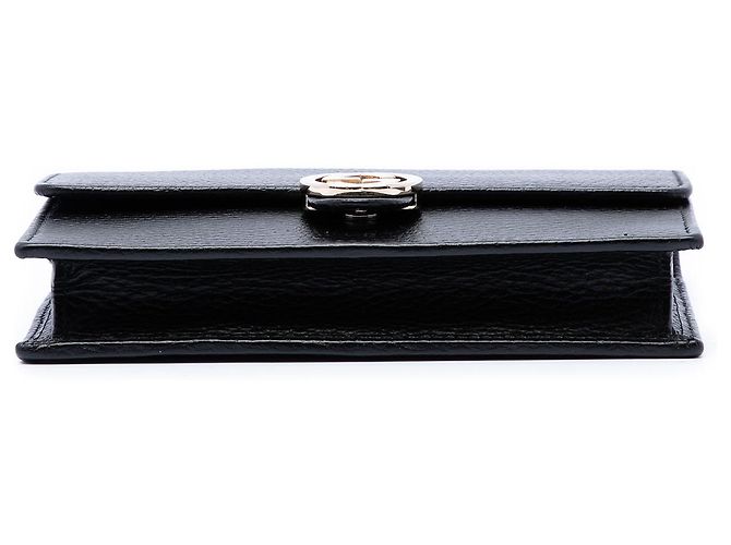 Portafoglio con catena Gucci in pelle di vitello Dollar nera con G intrecciate Nero - view 3