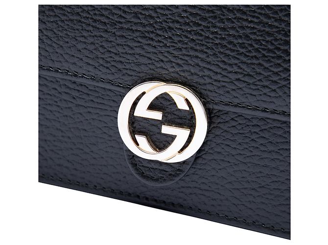 Portafoglio con catena Gucci in pelle di vitello Dollar nera con G intrecciate Nero - view 5