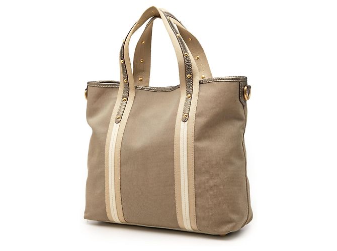 Bolsa Satchel Prada em lona Canapa bege com logo - vista 2