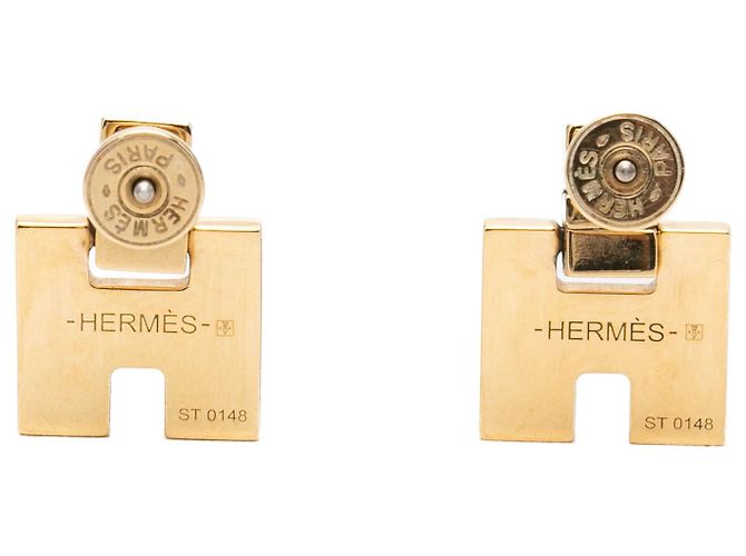 Boucles d'oreilles Eileen Hermès Gold plaqué or et émail, fermoir poussette Doré - vue 2