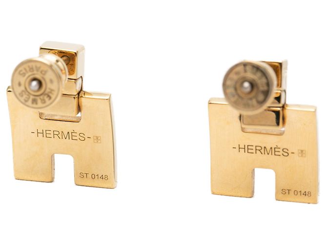 Boucles d'oreilles Eileen Hermès Gold plaqué or et émail, fermoir poussette Doré - vue 3