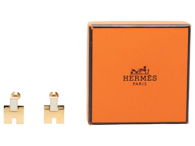 Boucles d'oreilles Eileen Hermès Gold plaqué or et émail, fermoir poussette Doré - vue 4