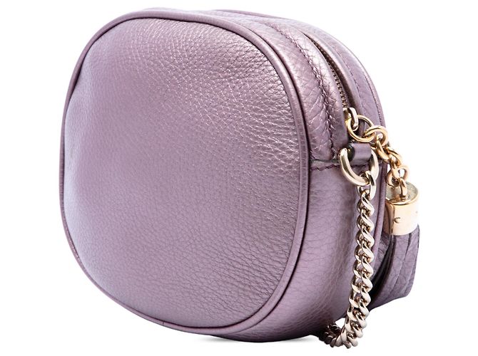 Gucci Mini Borsa a Tracolla Soho in Pelle di Vitello Martellata Metallizzata Viola con Catena Porpora - vista 2