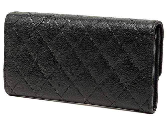 Chanel Black CC Quilted Caviar Long Wallet mit Klappe Schwarz - Ansicht 2