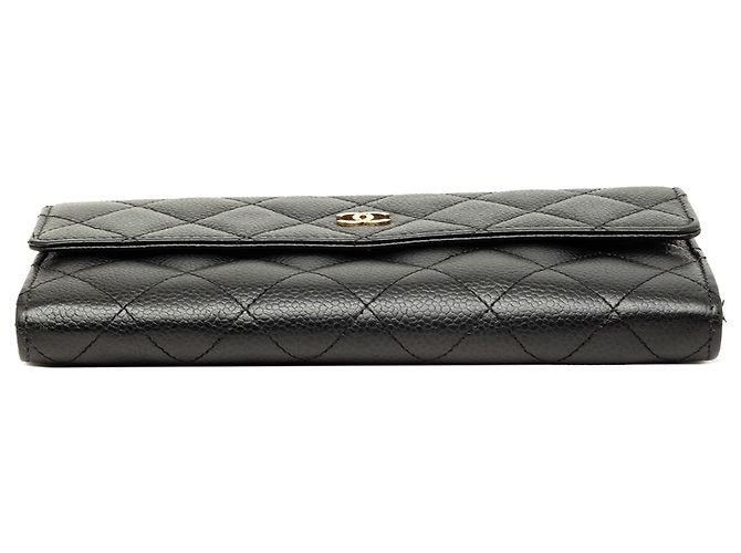 Chanel Black CC Quilted Caviar Long Wallet mit Klappe Schwarz - Ansicht 3