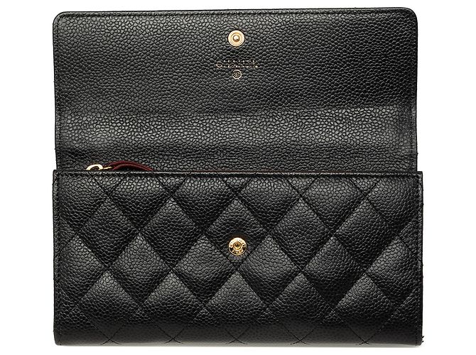 Chanel Black CC Quilted Caviar Long Wallet mit Klappe Schwarz - Ansicht 4