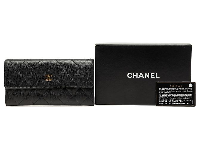 Chanel Black CC Quilted Caviar Long Wallet mit Klappe Schwarz - Ansicht 8