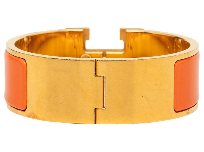 Clic H Bracciale Hermès Clic Clac H PM largo in smalto arancione - vista 3
