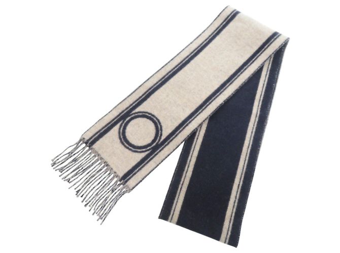 Hermès Sciarpa in cashmere bicolore Hermes Band de Repos Beige Blu navy - vista 2