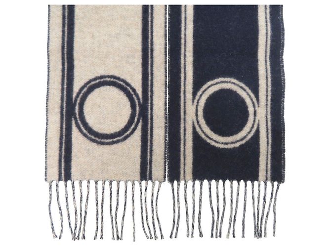 Hermès Sciarpa in cashmere bicolore Hermes Band de Repos Beige Blu navy - vista 3