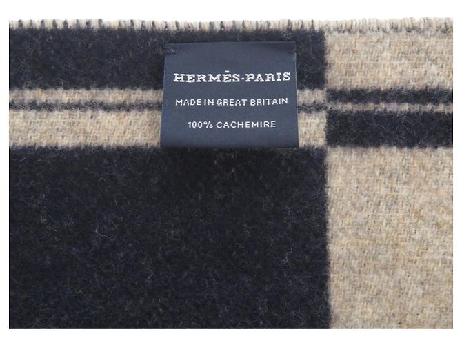 Hermès Sciarpa in cashmere bicolore Hermes Band de Repos Beige Blu navy - vista 4